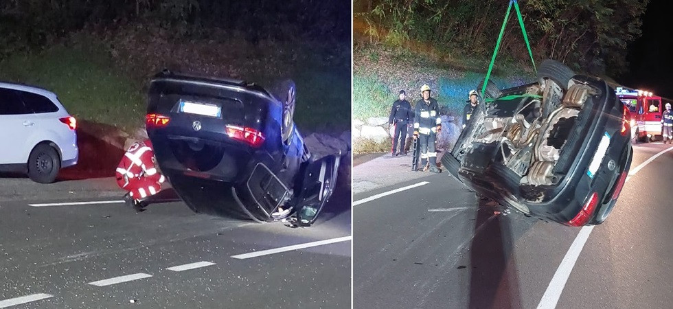 Un'auto ribaltata in mezzo alla strada nel cuore della notte ma i soccorritori non trovano nessuno