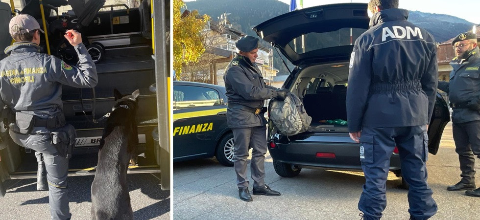 Blitz della finanza al valico, fermato un autobus: scovato un giovane che cercava di portare fuori dell'Italia della droga