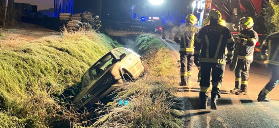 Esce di strada in piena notte con l'auto e il mezzo rimane in bilico nel canale: momenti di paura