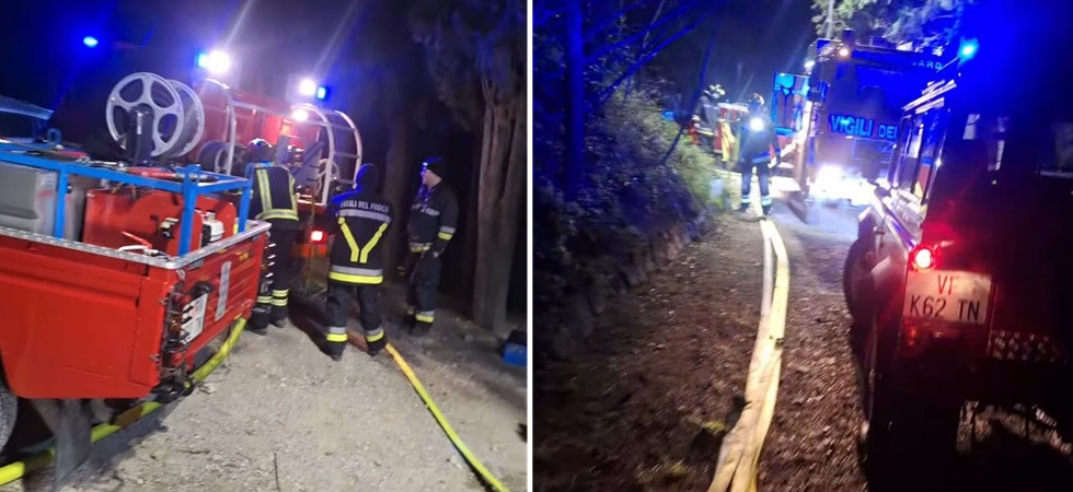 Incendio boschivo nella notte sul Monte Brione, chiuso un tratto della SS240 per pericolo caduta massi e consentire le