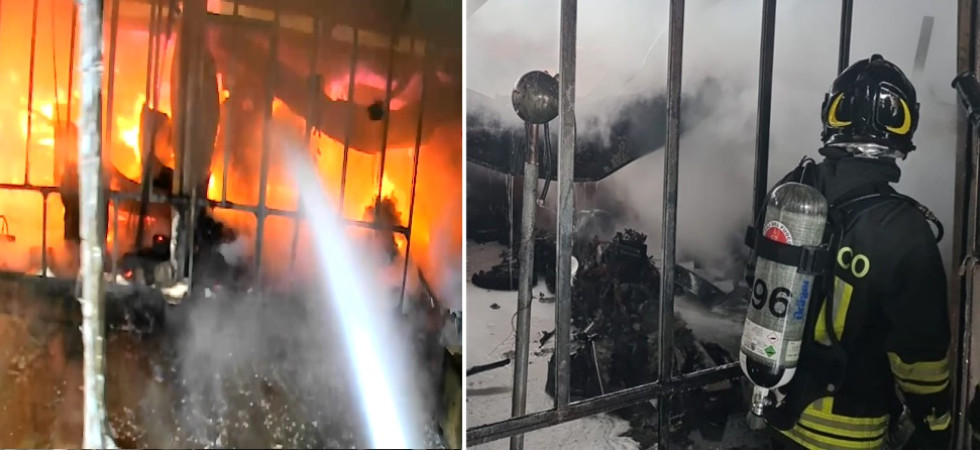 Fiamme e una grossa colonna di fumo, il rogo nel magazzino di una officina meccanica: distrutti diversi macchinari