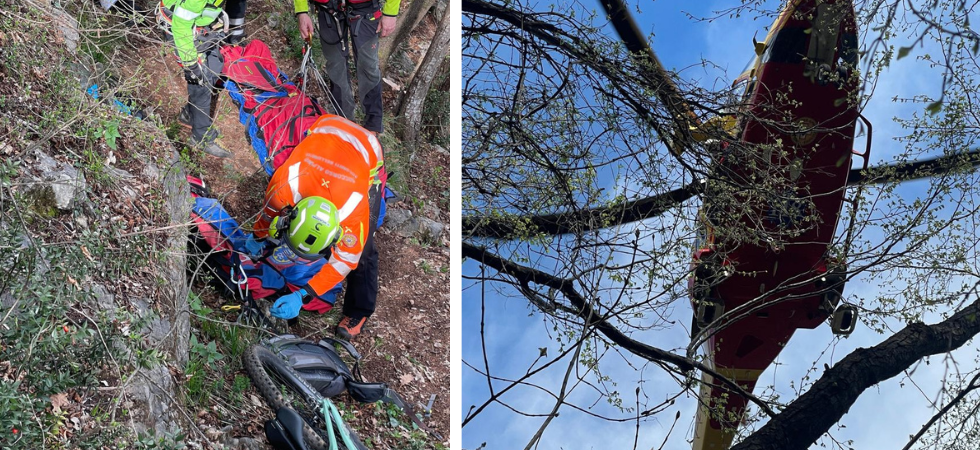 Esce dal sentiero e cade in mountain bike, paura per un 58enne: trauma cranico e elisoccorso in azione