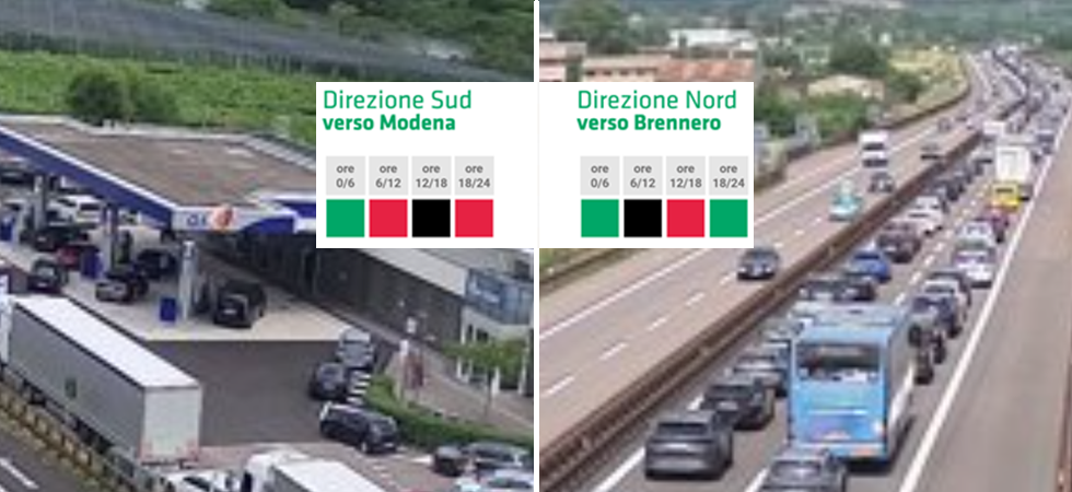 Giornata da bollino nero sull'Autostrada del Brennero: code e rallentamenti in entrambe le direzioni