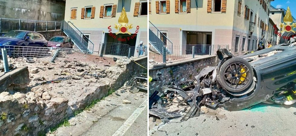 Con il Suv Porsche si schianta contro un muretto di pietra e lo distrugge