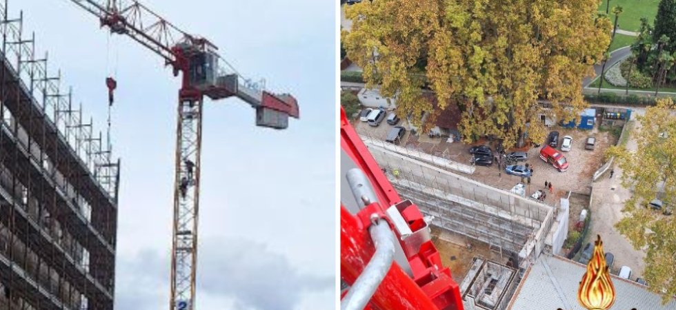 Stipendi non pagati, operai sulla gru a 60 metri di altezza per protesta: sul poso i vigili del fuoco e le forze dell'ordine