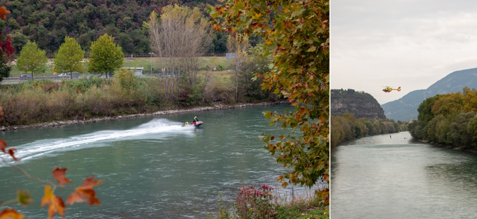 Foto d'archivio Allarme ricerca per una persona nel fiume: enorme dispiegamento di vigili del fuoco