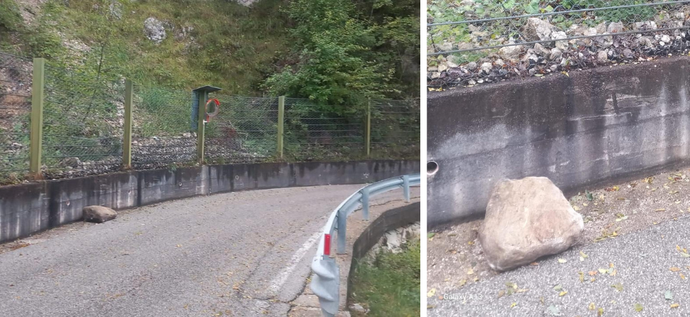 Un masso si stacca dal versante della montagna, perfora le barriere e centra un'auto