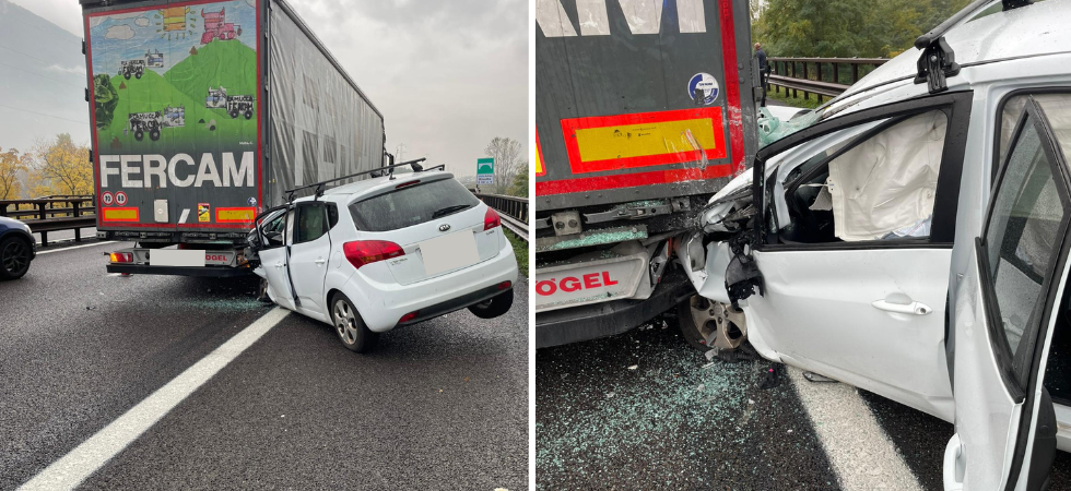 Violento scontro in A22 tra un'auto e un mezzo pesante: 4 chilometri di code in direzione sud