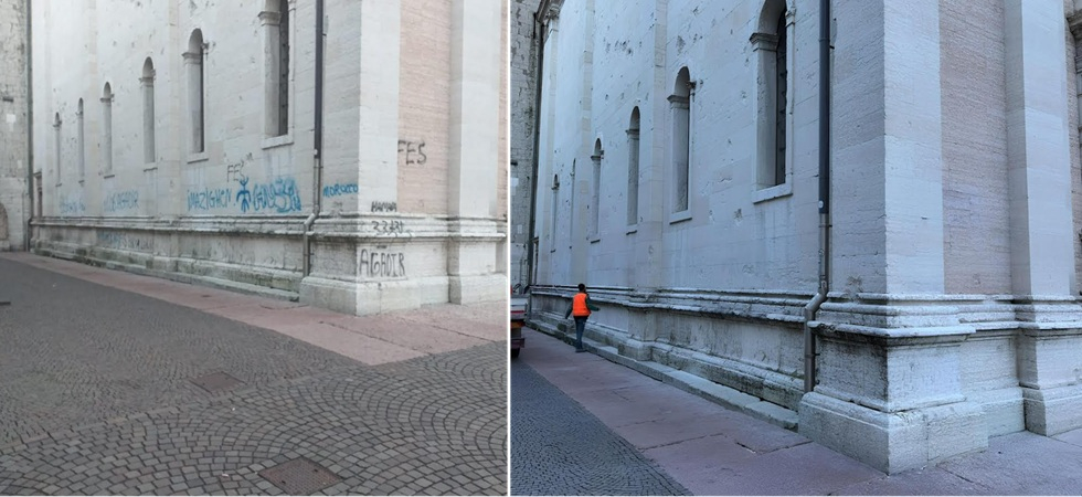 Vandalismi contro la chiesa di Santa Maria, ripulite le scritte ultras