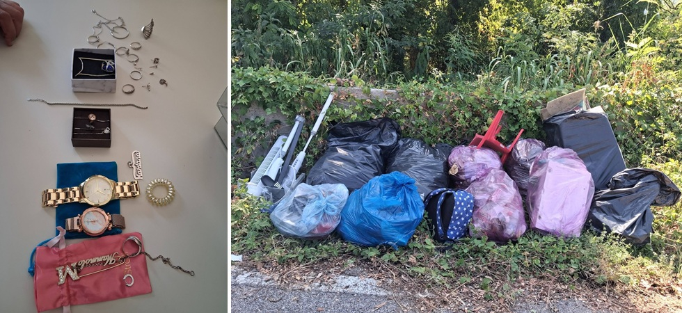 Rifiuti abbandonati in campagna: tra gli oggetti rinvenuti anche alcuni piccoli elettrodomestici