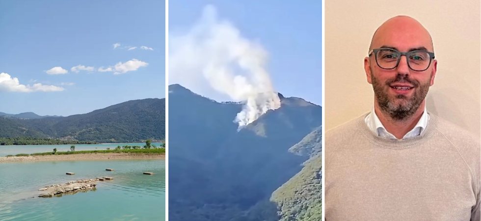 C'è un incendio in montagna ma nel lago alpino non c'è abbastanza acqua per i rifornimenti del canadair