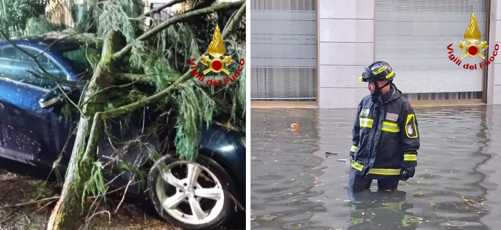 Tetti scoperchiati, un furgone bloccato in acqua con due persone all'interno