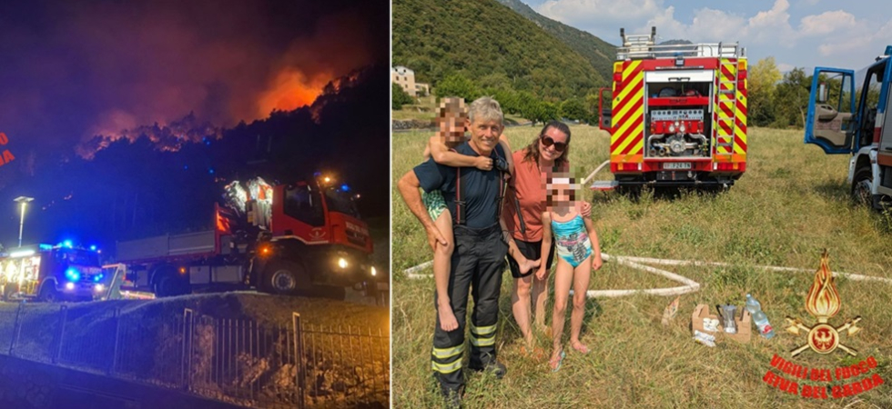 Enorme incendio sul Garda, dalla moka di caffè ai biscotti la solidarietà di turisti e residenti alle numerose squadre di