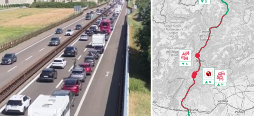 Code e rallentamenti sull'A22 in entrambe le direzioni, traffico intenso e domenica da "bollino nero" per chi viaggia in
