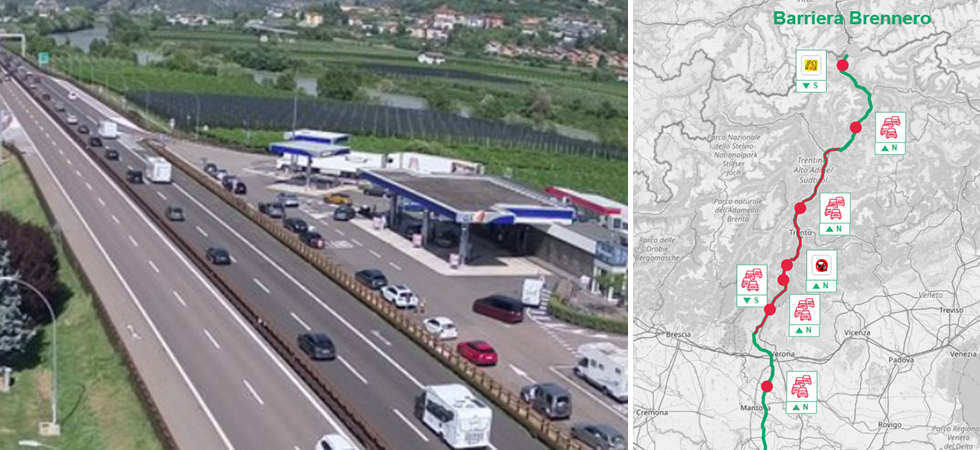 Esodo e contro esodo sull'A22: traffico congestionato per lunghi tratti in entrambe le direzioni