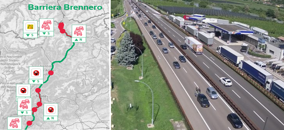 Incidente sull'A22: coda di 8 chilometri per chi viaggia in direzione del lago di Garda