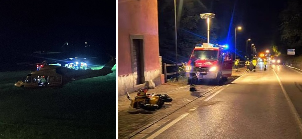 Tremendo frontale tra una moto e un'auto: il giovane centauro elitrasportato in ospedale in gravi condizioni