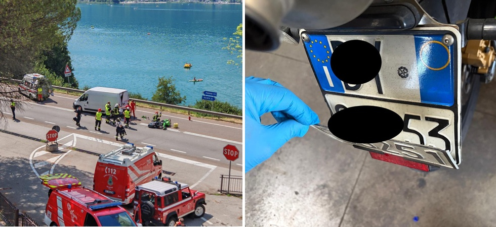 Si schianta con la moto contro un furgone, ma la targa risulta contraffatta con nastro