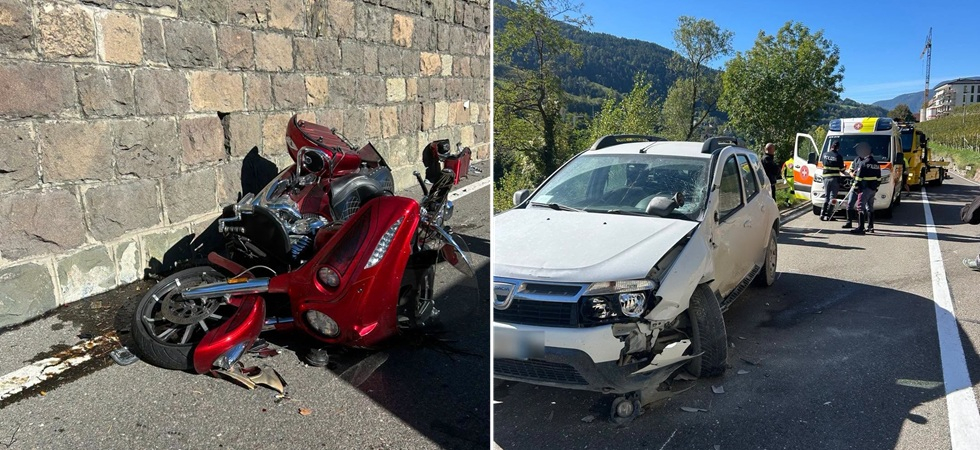 Grave incidente: violento tamponamento tra una moto e un'auto