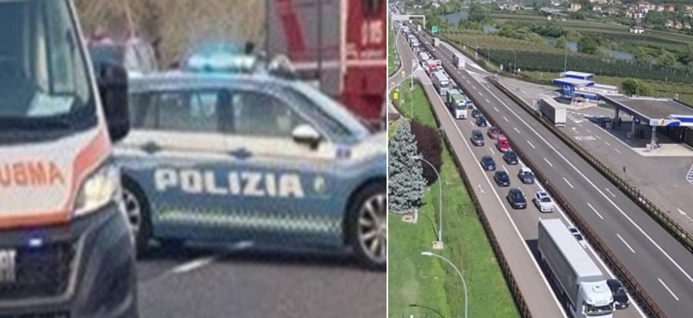 Schianto in A22, coinvolti un'auto e una moto: una persona di 69 anni trasportata in ospedale, code e rallentamenti