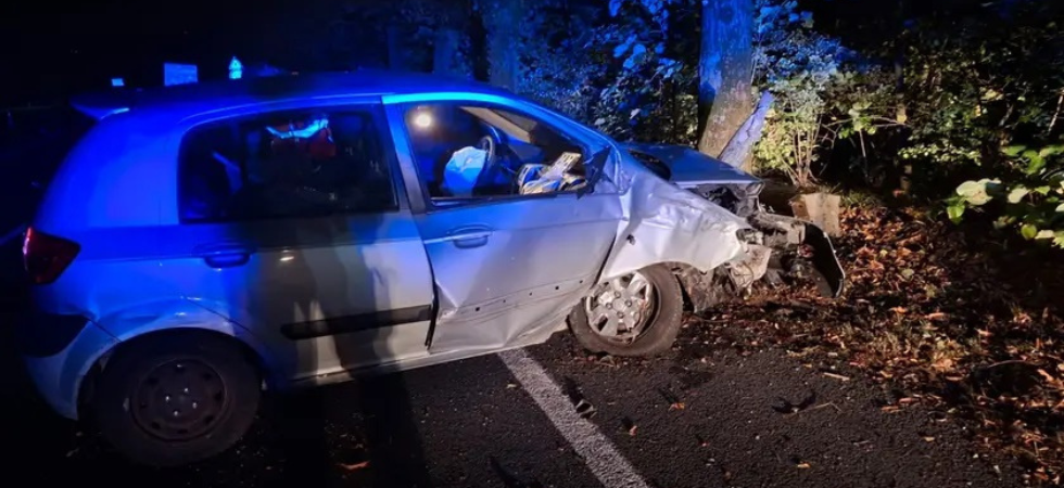 "C'è un'utilitaria schiantata contro un albero a bordo strada"