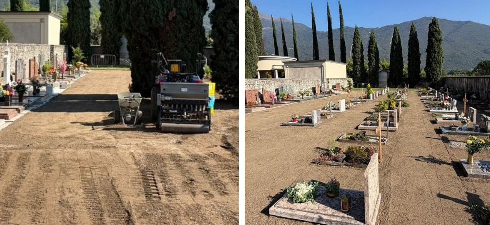 Troppe erbe infestanti nel cimitero, il Comune elimina la ghiaia