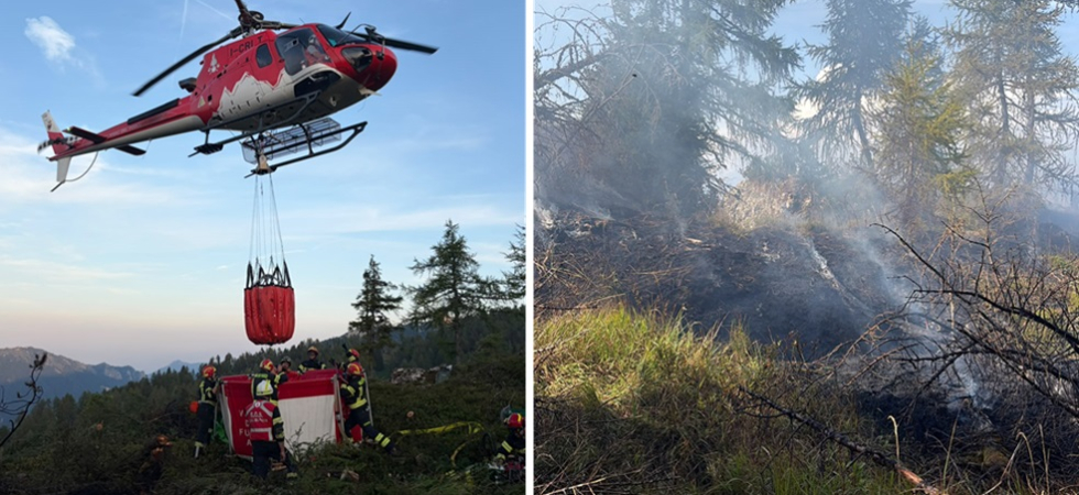 Il fumo dal bosco e le fiamme, più di 50 pompieri e l'elicottero per spegnere l'incendio