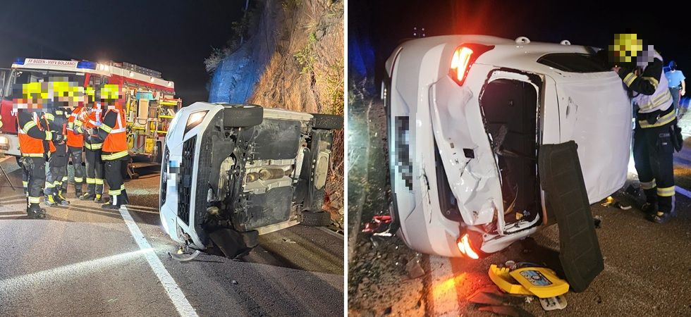 Tragedia sfiorata nella notte: l'auto sbanda, sbatte contro le roccia e poi si ribalta, ruzzolando contro il guardrail