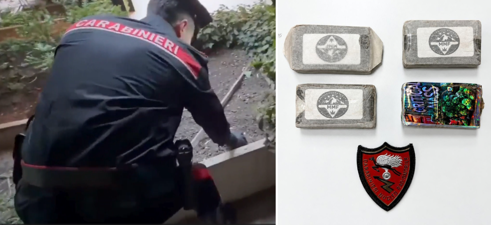Nasconde la droga nella fioriera di un condominio: sequestrati 4 panetti di hashish