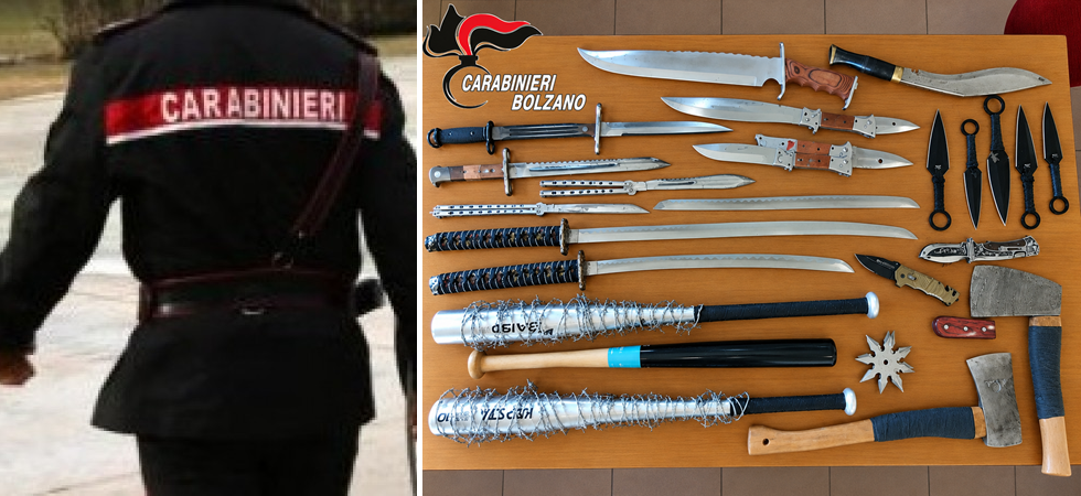 Due katane, un machete, mazze da baseball con il filo spinato, pugnali e coltelli: in casa aveva un arsenale di armi bianche