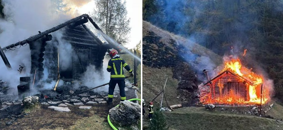 Brucia una baita di montagna: i vigili del fuoco domano l'incendio e salvano il bosco