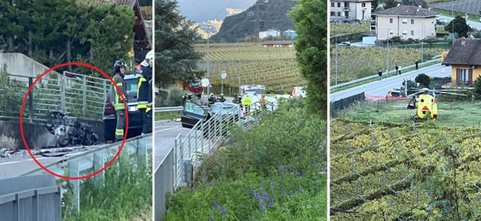 Tragedia della strada, una comitiva di motociclisti sfila lungo la Destra Adige e in due centrano violentemente un'auto