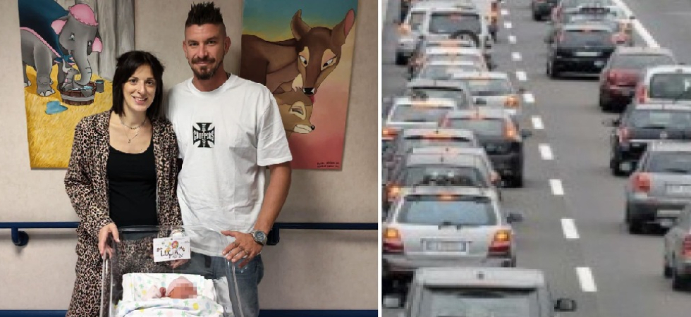 La piccola Lucia nasce in macchina tra le braccia del papà: Mattia e Alice bloccati nel traffico vengono guidati dai
