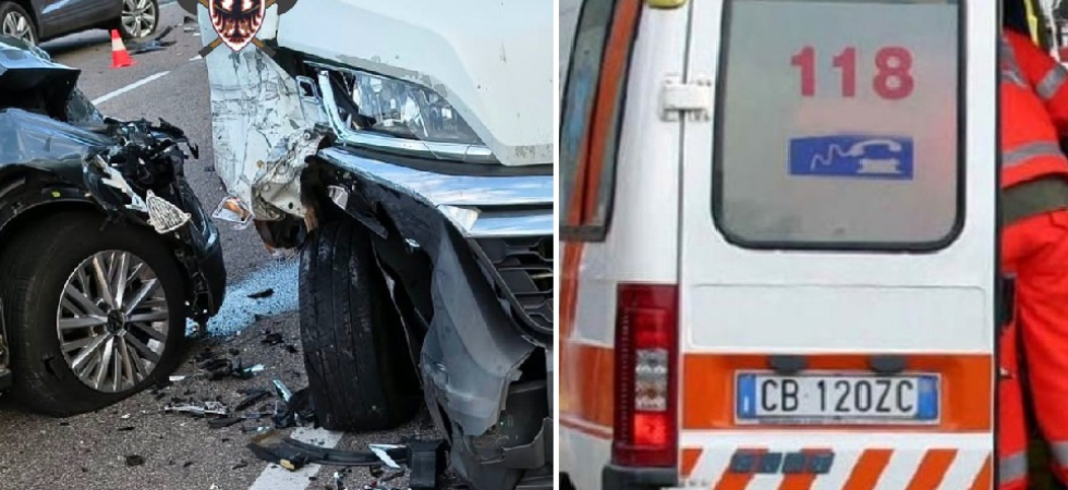 Foto "Federazione dei Corpi Vigili del Fuoco Volontari della Provincia di Trento" Violento scontro tra due auto e un furgone: tre persone rimangono ferite