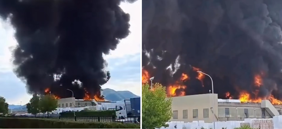 Esplosioni e una colonna di fumo nero altissimo: spaventoso incendio in un'azienda