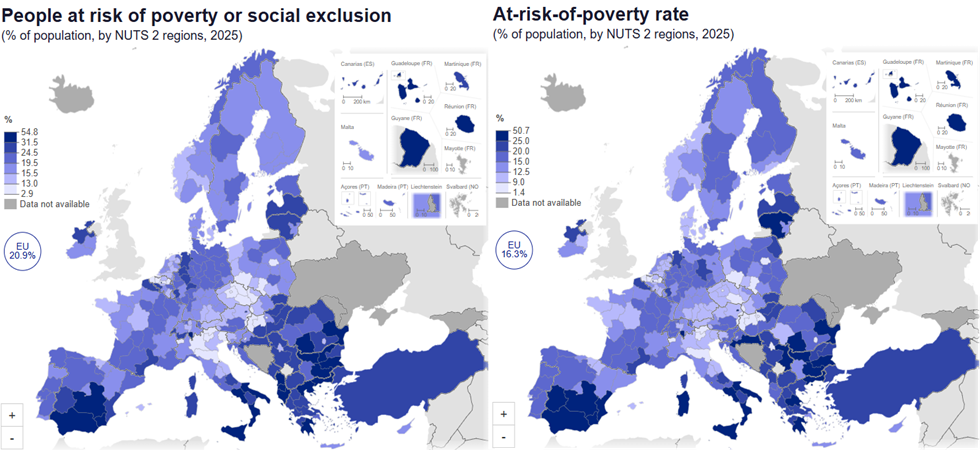 L'Italia degli estremi: rischio di povertà ai minimi al Nord, ma i dati peggiori in Europa arrivano dal Sud
