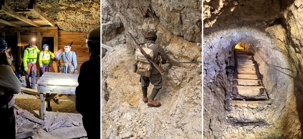 Tra le trincee e le gallerie della Grande Guerra, una guida si muove solo con divise e attrezzatura originali
