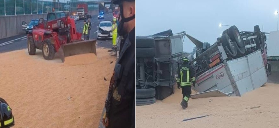 Autostrada in tilt, un camion si è schiantato