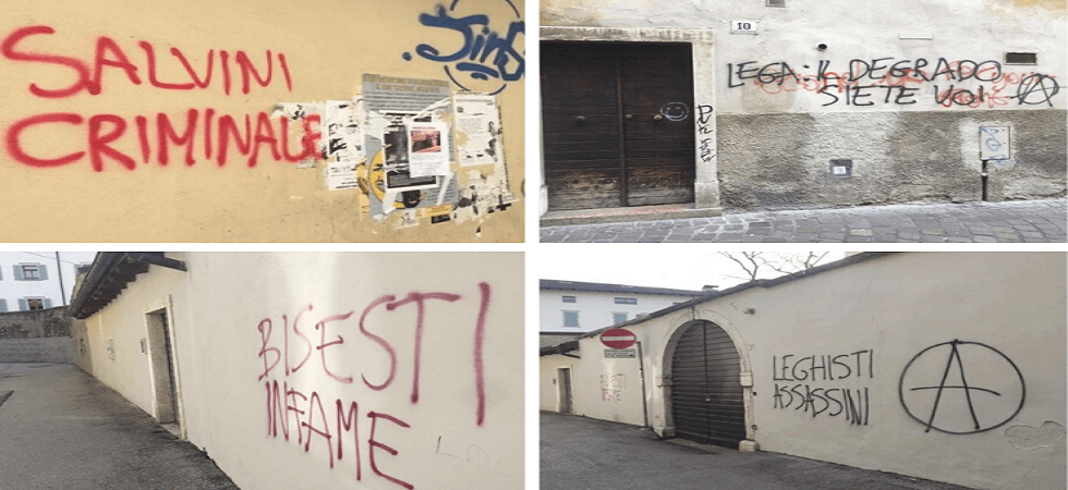 Messaggi d'odio contro la Lega sui muri