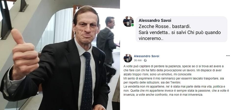 Le scuse di Savoi: “Con i provocatori di professione può capitare di perdere la pazienza, sono un emotivo, mi conoscete”