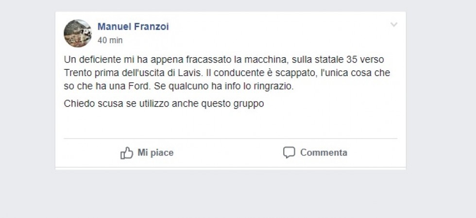 Gli distrugge la macchina e poi scappa, Manuel: Chi ha visto qualcosa mi aiuti''