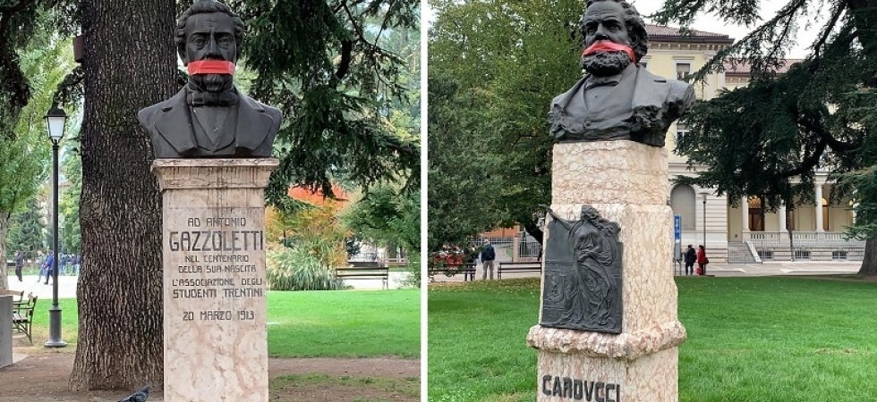 "No alla censura" la protesta di CasaPound: imbavagliate le statue a Trento