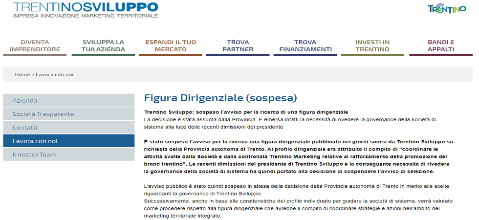 Il bando per diventare dirigente di Trentino Sviluppo (a 100.000 euro all'anno) senza nemmeno la laurea scoperto da