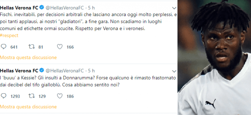 Buu'' razzisti a Kessie e insulti territoriali a Donnarumma ma il Verona chiede respect'' per i tifosi