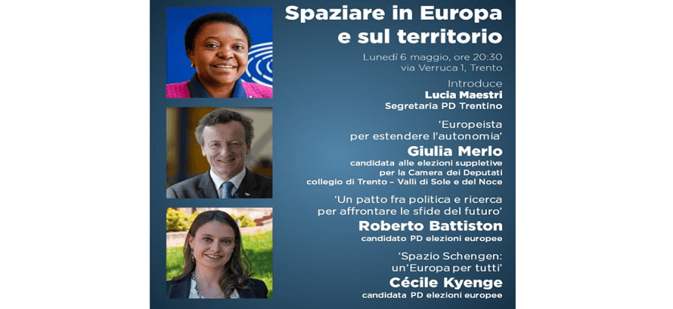 Cécile Kyenge a Trento con Giulia Merlo e Roberto Battiston per parlare di Europa