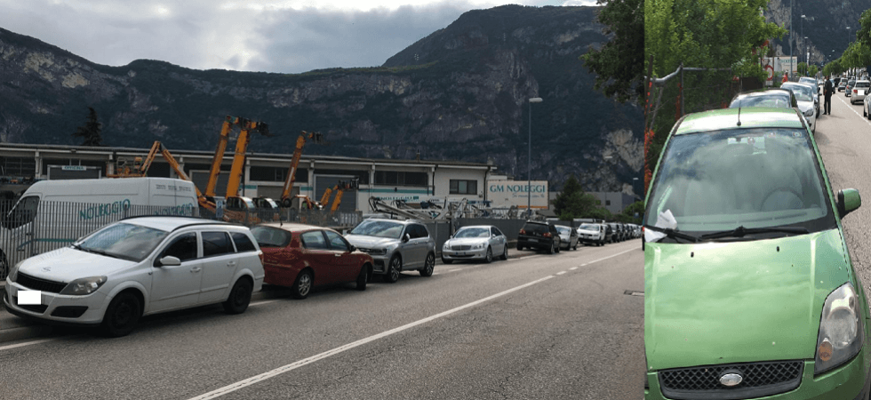 Raffica di multe a Trento Nord alle auto parcheggiate sui marciapiede per la festa di Scania