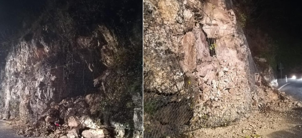 Smottamento nella notte, una scarica di sassi ha invaso la carreggiata