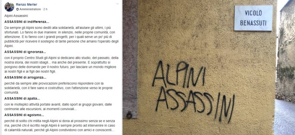 'Alpini assassini', le Penne nere rispondono: Sì, lo siamo di ignoranza, arroganza, e di egoismo''