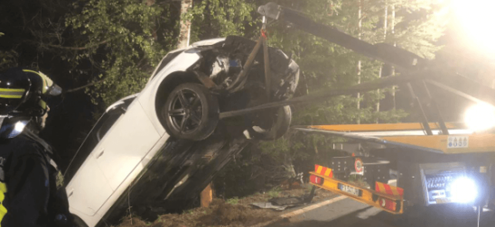 L'auto sbanda e finisce fuori strada ma la salvano gli alberi