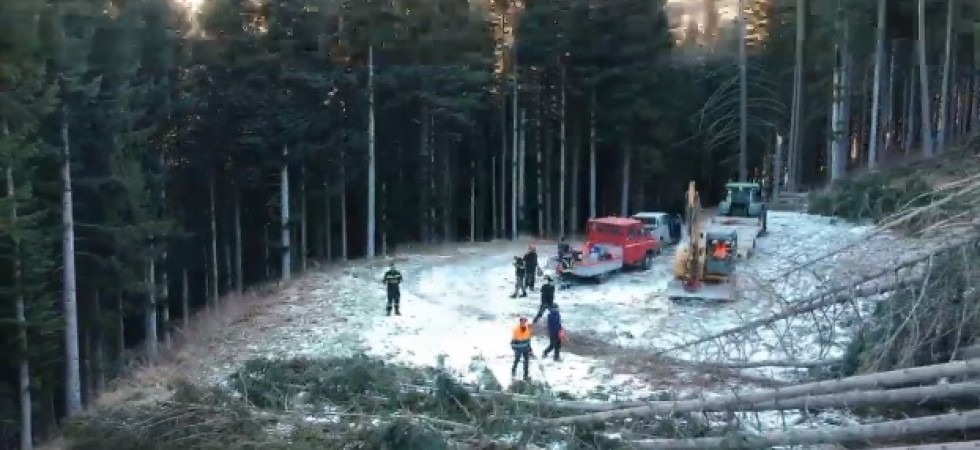 Maltempo, liberata una strada e sistemata una chiesetta, i vigili del fuoco (VISTI DALL'ALTO) di Pergine al lavoro